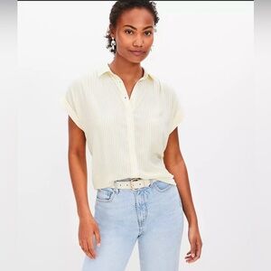 LOFT Light Yellow Striped Button Down Shirt size medium